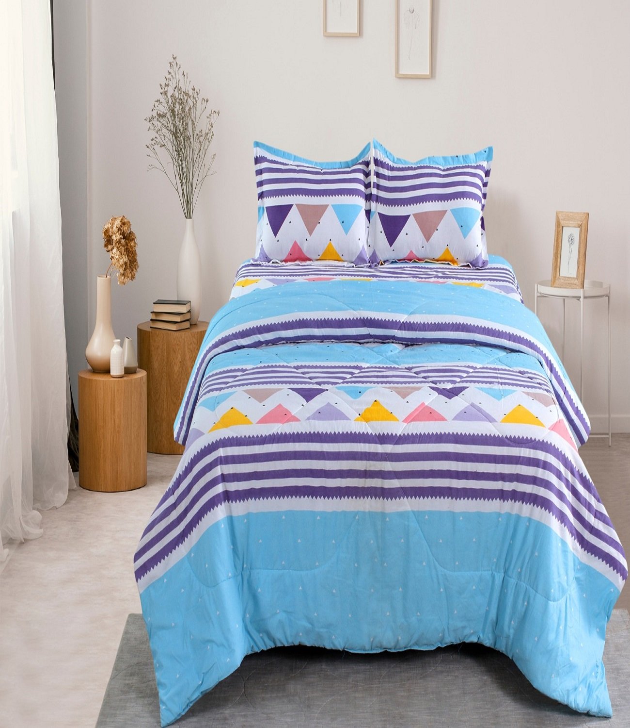 Premium Klotthe Blue Striped 210 TC Double Bed Comforter