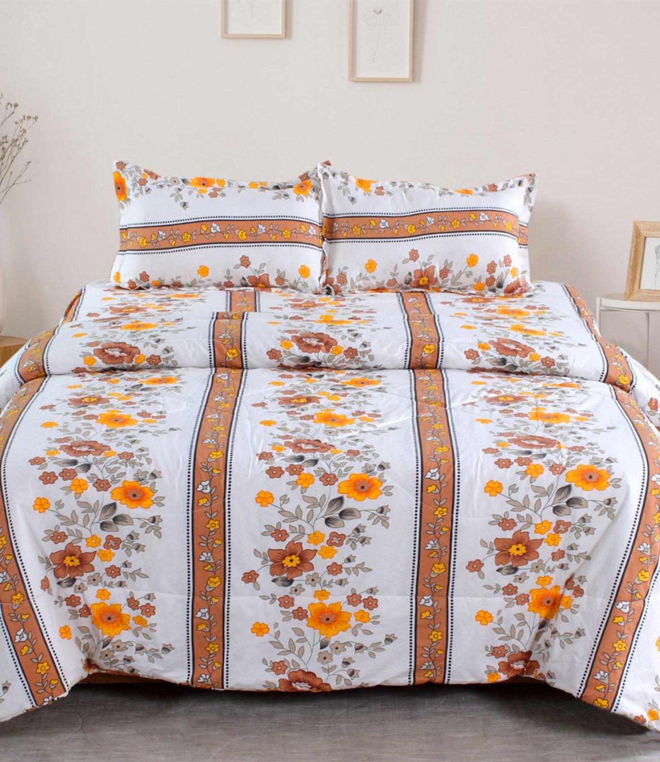 LINENWALAS Printed Double Bed AC Comforter Bedsheet Set